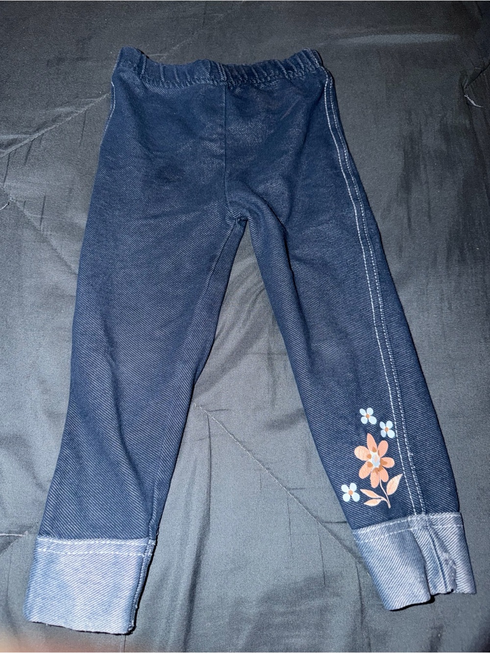 Girls Navy Floral Stretch Leggings